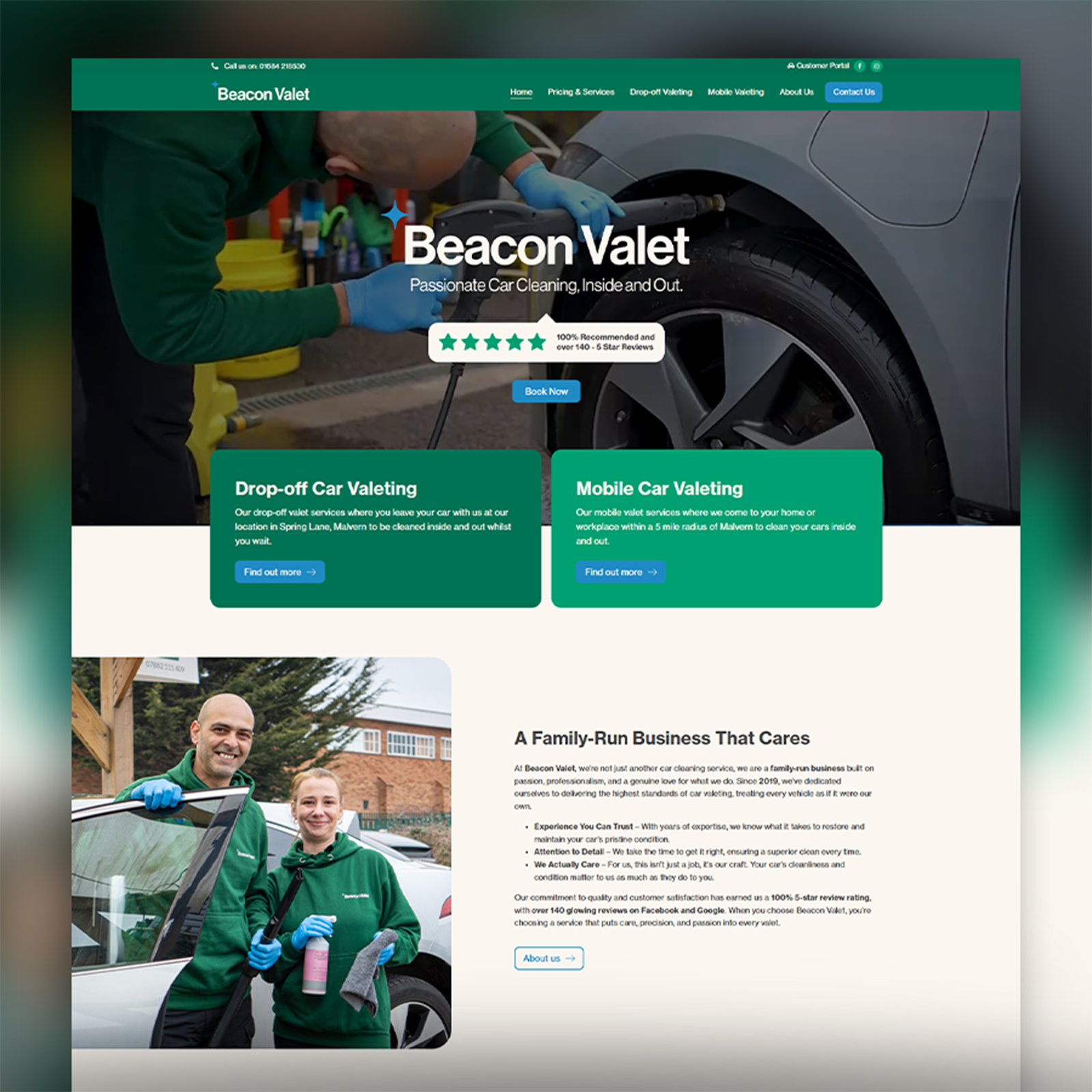 Beacon Valet website homepage designed by Pixertise