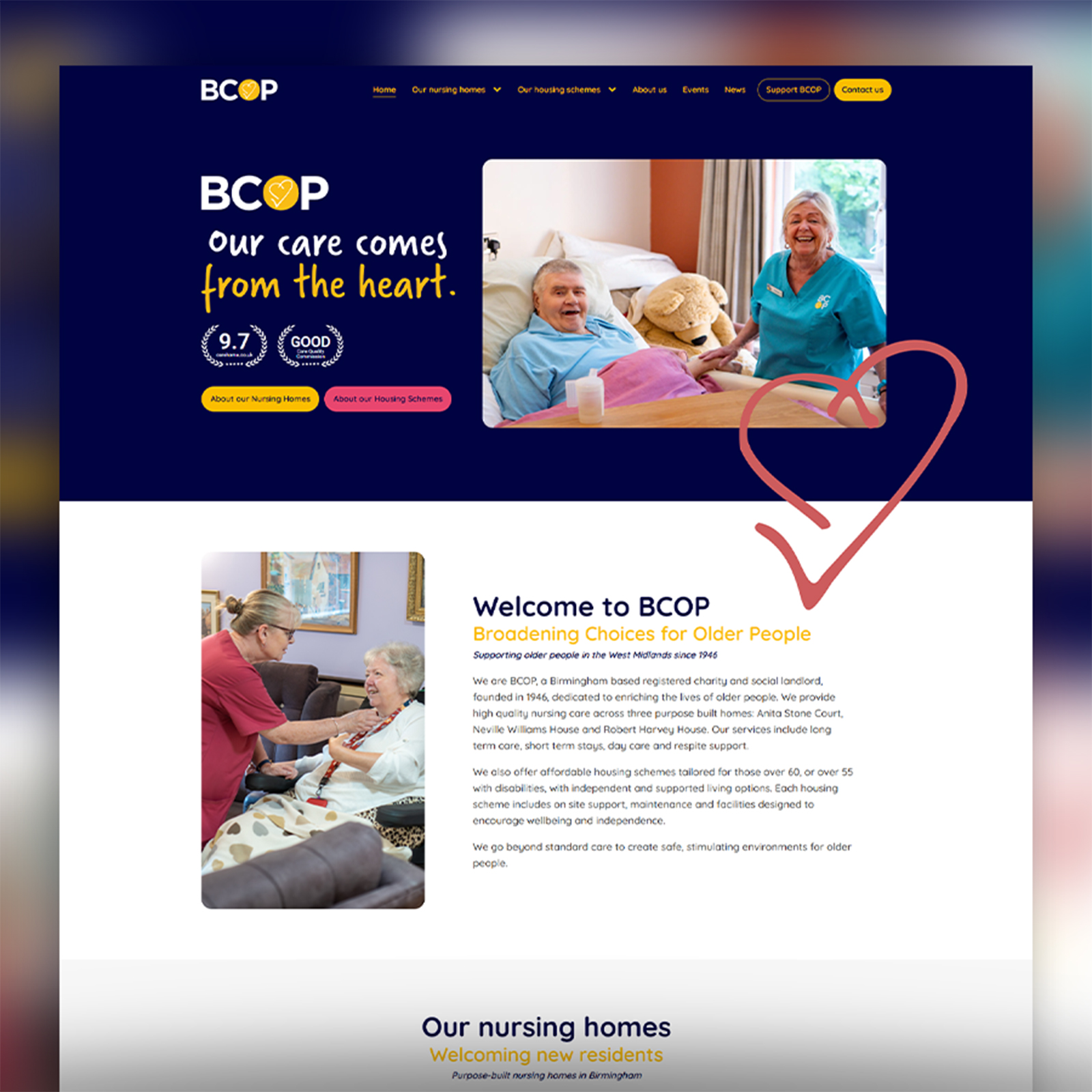 BCOP Website re-design for nursing homes and housing operator in Birmingham