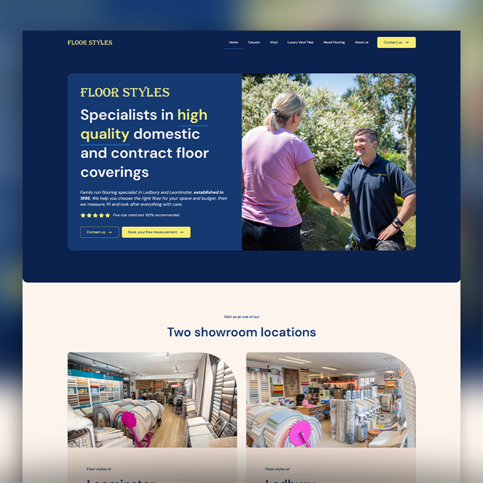 Website design and professional photography for local Carpet Shop, Floor Styles, in Malvern, Worcestershire